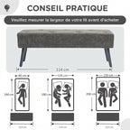 Banc bout de lit banquette capitonnée style vintage 114 x 38 x 42 cm piètement bois revêtement gris-6