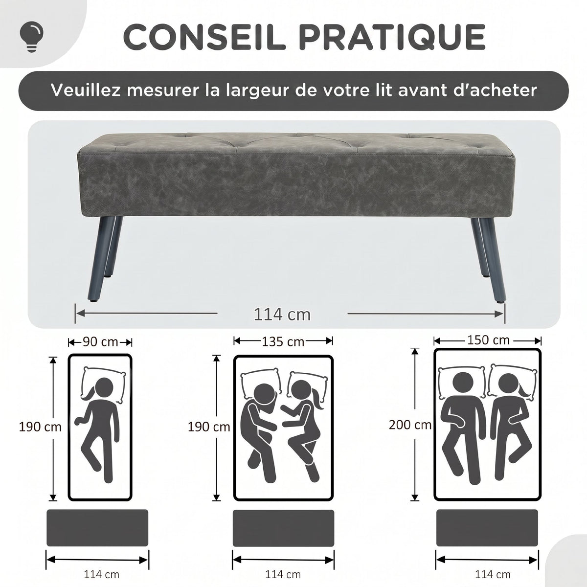Banc bout de lit banquette capitonnée style vintage 114 x 38 x 42 cm piètement bois revêtement gris-6