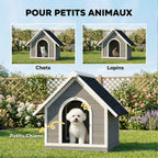 Niche pour Chien Extérieur Maison pour Chien Corps Entièrement Ouvrant pour Nettoyage Facile 84x101x86 cm Gris et Blanc-6