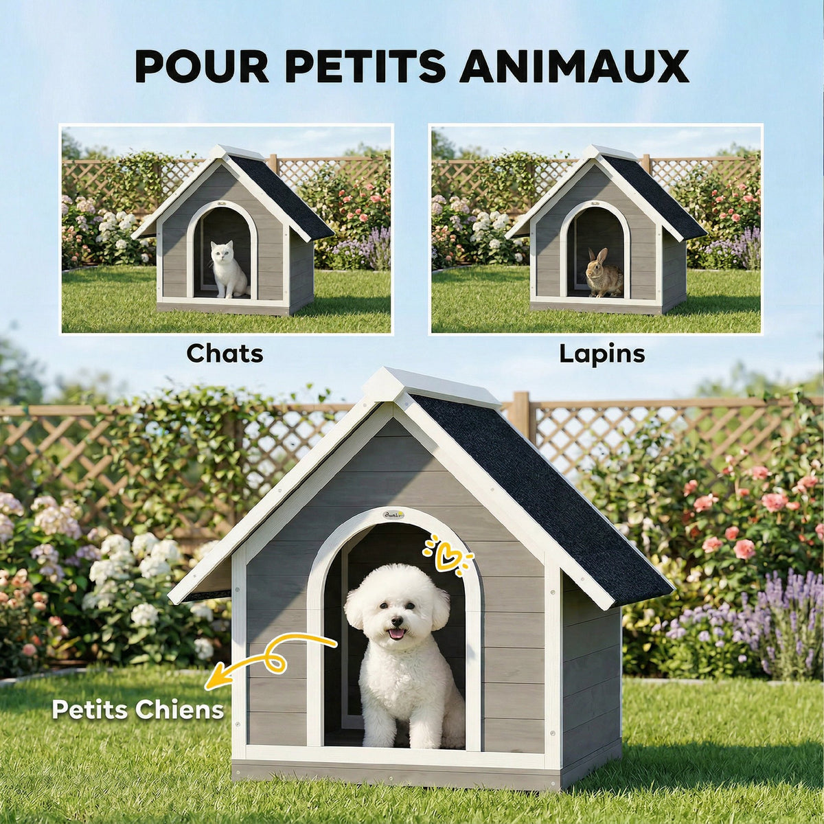 Niche pour Chien Extérieur Maison pour Chien Corps Entièrement Ouvrant pour Nettoyage Facile 84x101x86 cm Gris et Blanc-6