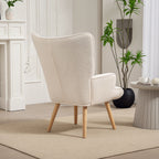 Fauteuil de salon en tissu bouclette, fauteuil capitonné et rembourré avec pieds en bois, 71 x 74 x 96 cm, beige-7