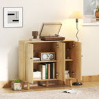 Buffet Cuisine, Meuble de Rangement avec 3 Portes à Motif Chevron et Pieds en Bois de Pin, 88,3x30x76cm, Bois Naturel-7