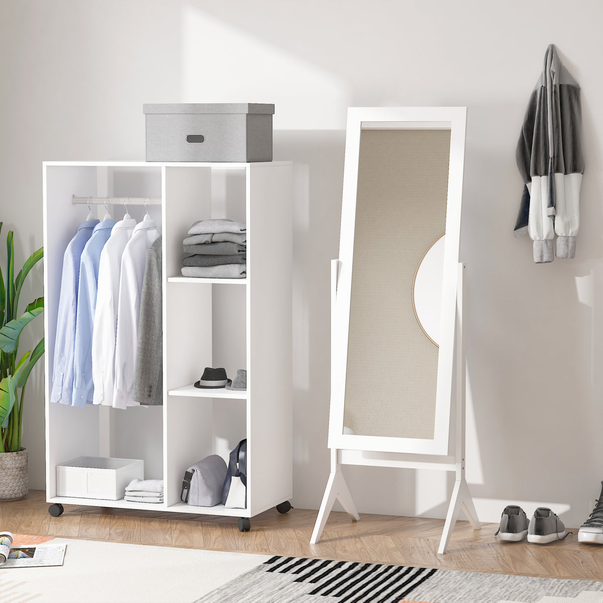 Miroir en Pied Grand Miroir de Sol Inclinaison réglable pour Dressing Chambre dim. 47L x 46l x 148H cm en blanc-4