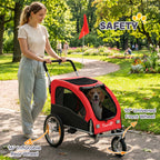 Remorque Vélo Chien 2-en-1 pour Chien Moyen avec Suspension, Pneus à Dégagement Rapide, Réflecteurs, 160x71x101cm, Rouge-7