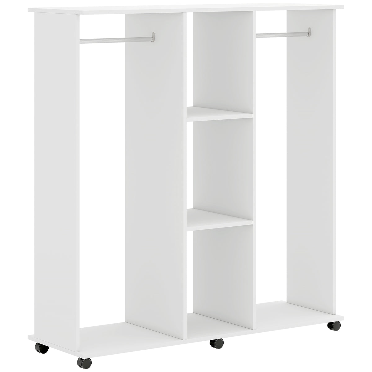 Armoire penderie meuble de rangement mobile 6 roulettes 120 x 40 x 128 cm en bois blanc-0