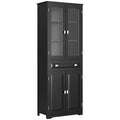 Buffet haut armoire de cuisine 4 portes dont 2 portes vitrées et 1 tiroir hauteur 160 cm avec étagères en bois noir-0