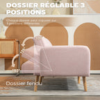 Canapé Convertible 2 Places Design scandinave Dossier inclinable 3 Positions Pieds Bois Tissu Aspect Lin Rose-4