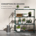Étagère à fleurs supports porte plante 4 niveaux, intérieur et extérieur en acier, dim. 89L x 28l x 107H cm, vert-3