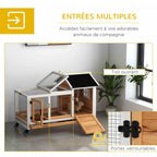 Clapier cage à lapins rongeurs sur roulettes 2 portes verrouillables - 108 x 58 x 73,5 cm bois massif jaune-4