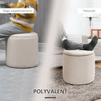 Lot de 2 poufs tabourets repose-pieds coffre de rangement en tissu aspect velours côtelé Ø40 cm et Ø30 cm, crème-6