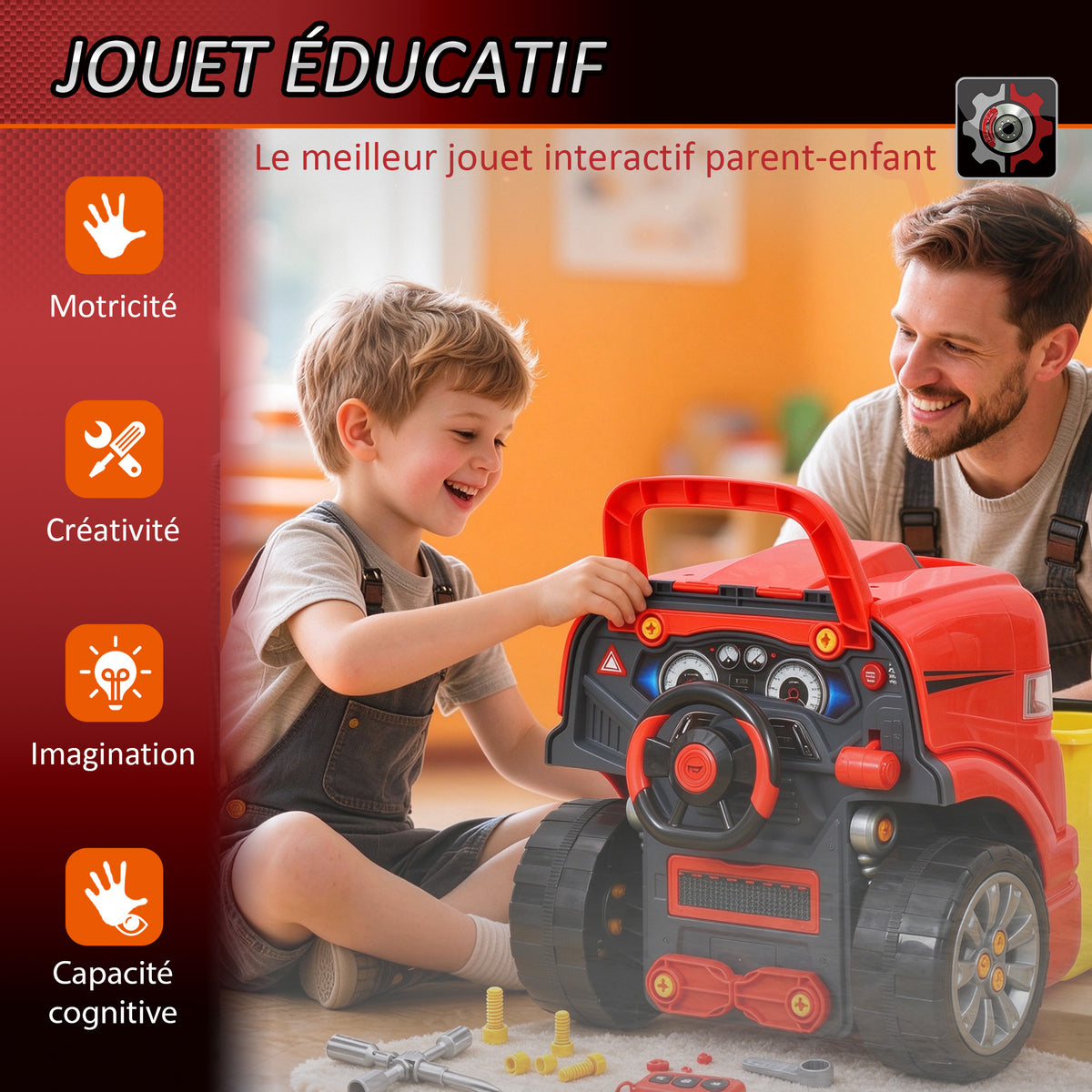 Camion mécano 2 1 - Jouet Bricolage Enfant - Établi - Jeu imitation mécanicien - Nombreux PP ABS Rouge-6