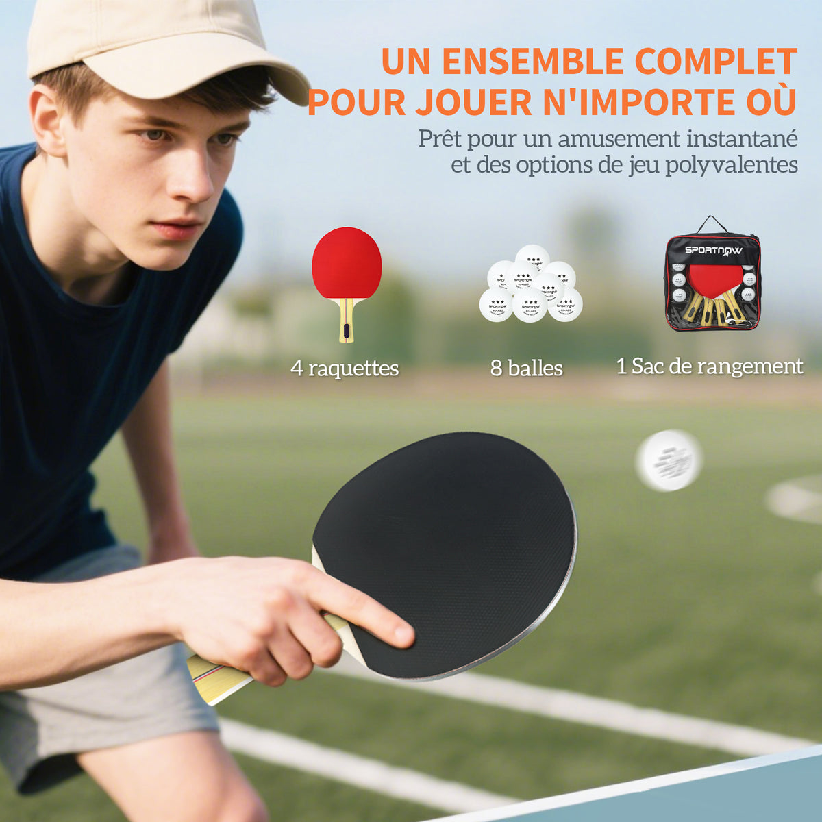 Lot de 4 raquettes de ping-pong, tennis de table 4 raquettes 8 balles 1 sac pour amateurs débutants experts-3