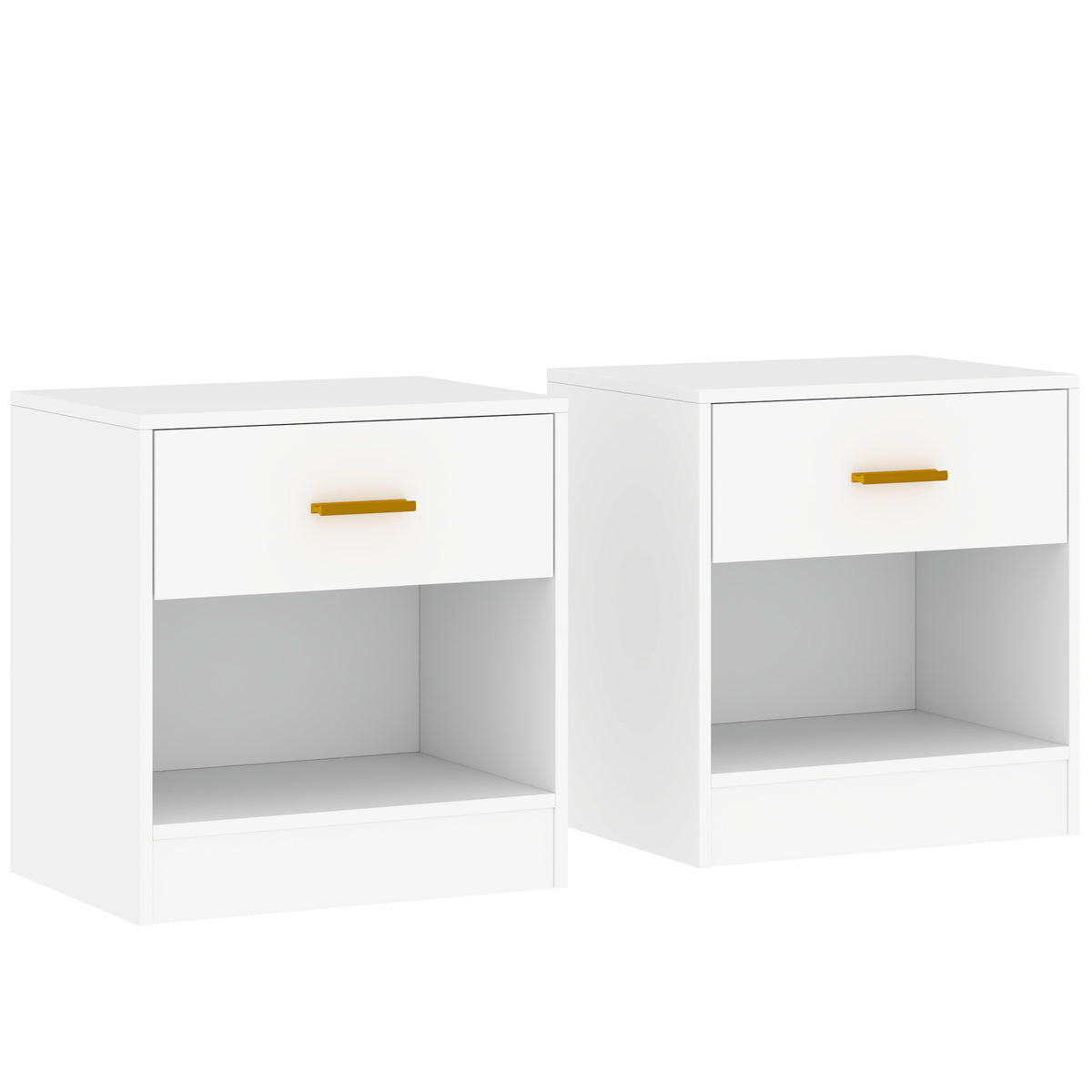 Lot de 2 tables de chevet, table de nuit avec 2 tiroirs et étagères ouvertes, style moderne, 39 x 28 x 41 cm, blanc-0