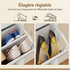 Meuble à chaussures 14 paires bohème avec 2 tiroirs rabattables, portes effet cannage rotin, 80 x 24 x 95,5 cm, blanc-5