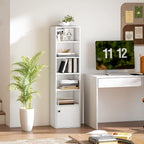 Bibliothèque meuble de rangement 6 niveaux avec 3 étagères réglables et placard, style moderne 40 x 30 x 156 cm blanc-9