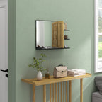 Miroir mural de salle de bain avec étagères de rangement - 3 étagères latérales + 1 étagère inférieure - bois de bambou-8