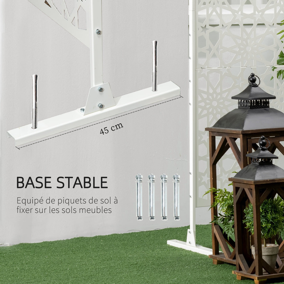 Panneau brise vue décoratif extérieur blanc à motif en métal - 92 x 45 x 198 cm-4