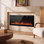 Cheminée Électrique Encastrable Murale ou à Poser 3 en 1 Cheminée Décorative Extra-Plat 900W/1800W Effet Flamme 3D Noir-1
