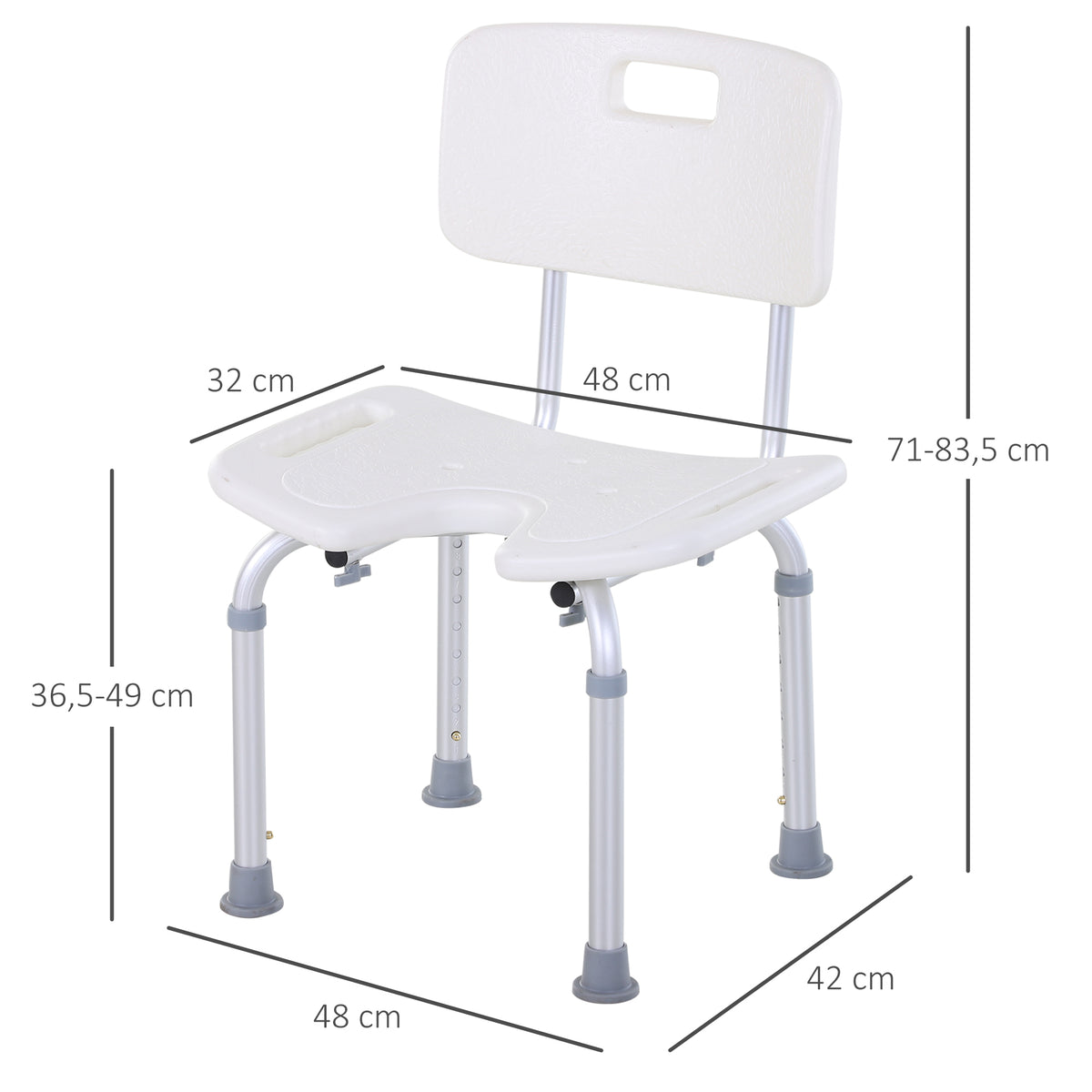 tabouret de douche chaise de douche ergonomique hauteur réglable pieds antidérapants charge max. 136 Kg alu HDPE-2