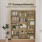 Bibliothèque 6 Niveaux, Étagère de Rangement avec 17 Compartiments et Étagères Réglables, 149 x 23,6 x 188 cm, Chêne-3