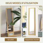 Miroir sur pied mural ou à poser rectangulaire avec cadre en bois pour salon chambre à coucher 37 x 155 cm marron clair-4