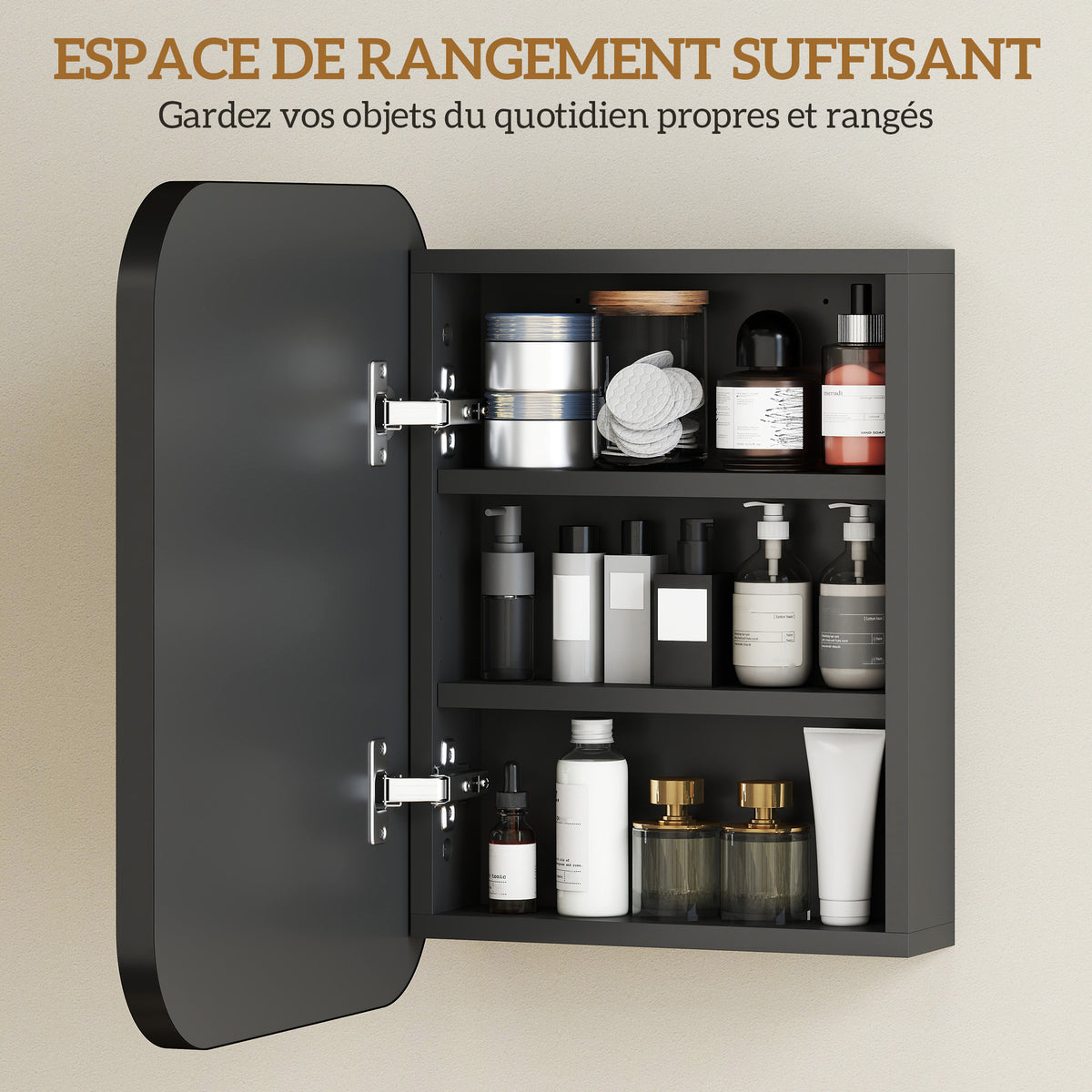 Armoire Murale Salle de Bain avec Miroir, 40 x 10 x 51 cm, avec Porte Miroir à Fermeture Douce et Étagères Réglables, Noir-4