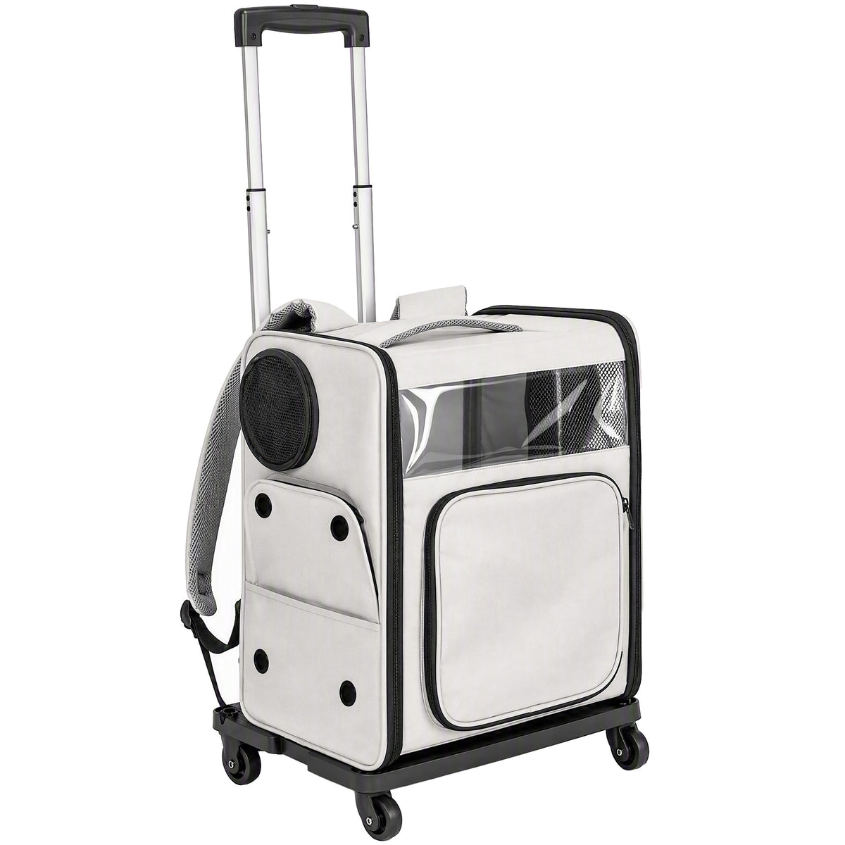Sac de Transport pour Chat 2-en-1 à Roulettes Pliable Extensible Ventilé Soutien Lombaire Respirant 34x28x43cm Gris-0