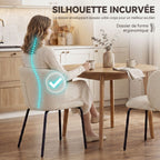 Lot de 2 Chaises Salle à Manger Rembourrées en Chenille, Dossier Incurvé, Pieds Métal, Style Moderne, 57x58x77cm, Beige-4