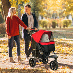 Poussette pour chien chariot pliable 3 roues tout-terrain EVA 12" auvent ajustable 2 laisses 109,5x57,5x106,5cm rouge-9