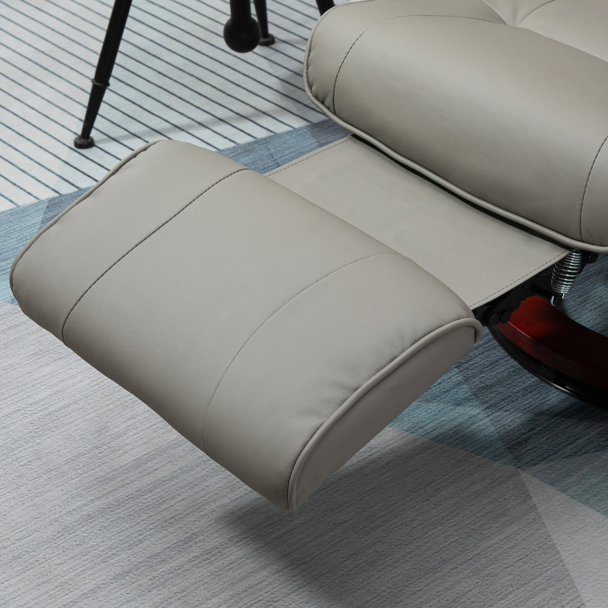 Fauteuil relax inclinable repose-pieds réglable pivotant 360° piètement bois revêtement PU respirant et doux gris-8