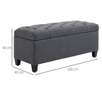 Banc de rangement pouf salon bout de lit coffre de rangement pour salon, chambre, entrée, 100 x 40 x 44 cm, gris foncé-2