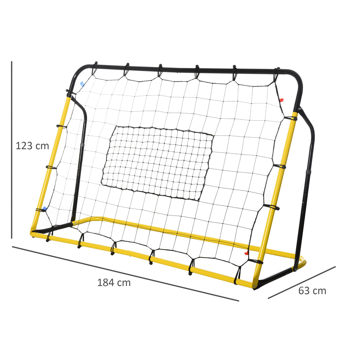 Filet de rebond de football, 184L x 123H cm, rebondisseur de football, 5 angles réglables de 60° à 90°, jaune et noir-2