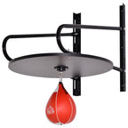 Punching Ball Poire de Vitesse Boxe avec Support Plateau tournant + Pompe en bois Hauteur Réglable Acier revêtement synthétique Rouge Noir-0