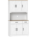 Buffet haut cuisine armoire de cuisine avec 6 portes 2 tiroirs plan de travail étagères réglables 94x39,5x175,2cm blanc-0
