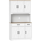 Buffet haut cuisine armoire de cuisine avec 6 portes 2 tiroirs plan de travail étagères réglables 94x39,5x175,2cm blanc-0