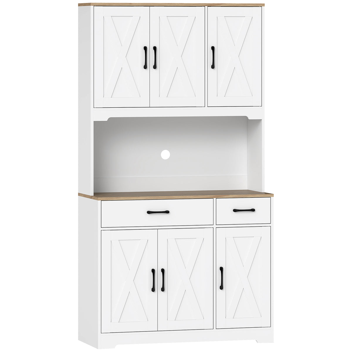 Buffet haut cuisine armoire de cuisine avec 6 portes 2 tiroirs plan de travail étagères réglables 94x39,5x175,2cm blanc-0