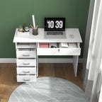 Bureau moderne avec 5 tiroirs, grand plateau, 1 compartiment ouvert, tiroir verrouillable, 110 x 50 x 76cm, blanc-7