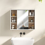 Armoire murale, meuble salle de bain avec miroir, miroir salle de bain avec rangement, placard à portes et 6 compartiments ouverts, 60 x 14,5 x 49,4 cm, blanc-8