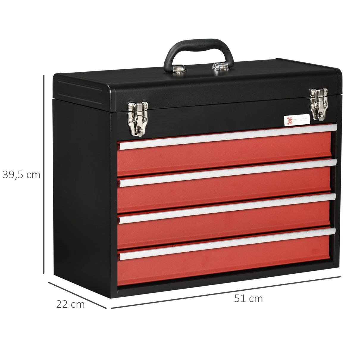 Boite à outils métallique coffret à outils caisse à outils 4 tiroirs + plateau tôle acier 51 x 22 x 39,5 cm noir-2