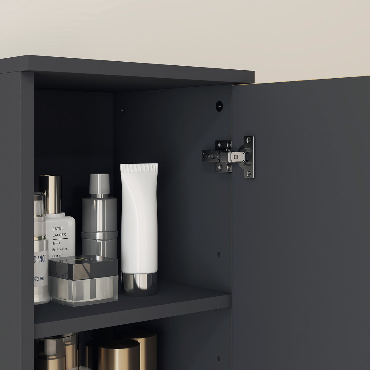 Meuble colonne armoire rangement salle de bain 2 portes étagère réglable 2 niches 30 x 30 x 183 cm chêne gris foncé-8