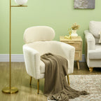 Fauteuil salon avec appuie-tête amovible, fauteuil crapaud en peluche teddy, pieds en métal, 71 x 65 x 90 cm, crème-6