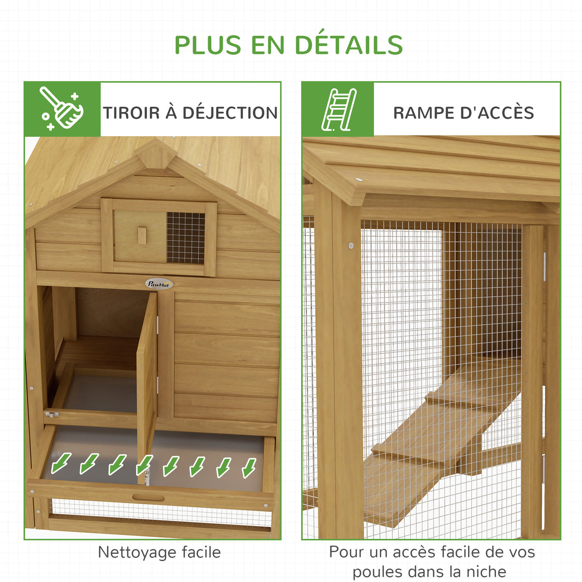 Petit poulailler cottage cage à poules sur pied dim. 151L x 54l x 87H cm multi-équipement bois massif de sapin-6