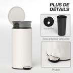 Poubelle cuisine 30L, poubelle à pédale avec seau intérieur amovible, couvercle à fermeture douce, 36x30x60,5cm, crème-6