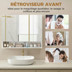 Armoire murale salle de bain avec miroir, armoire de toilette 3 portes miroir, étagères réglables, 90x15x75cm, blanc-6