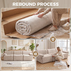 Canapé 3 Places Modulable 277 cm, Canapé Salon Compressé en Chenille Moderne, Assise Profonde, Accoudoirs Larges, Beige-7