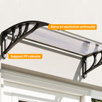 Auvent de porte d'entrée, toit marquise de porte exterieur en polycarbonate et profil aluminium résistante toit abri protection contre la pluie et UV pour terrasse, balcon, 100x75cm, transp.-6