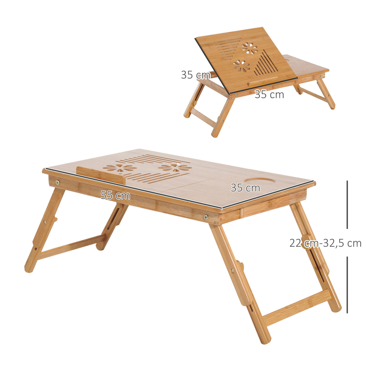 Table de lit plateau pour ordinateur en bois de bambou plateau inclinable pliable réglable en hauteur naturel-2