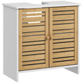 Meuble sous vasque de salle de bain 2 portes étagère réglable armoire de rangement pour lavabo 60x30x60 cm bambou blanc-0