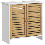 Meuble sous vasque de salle de bain 2 portes étagère réglable armoire de rangement pour lavabo 60x30x60 cm bambou blanc-0