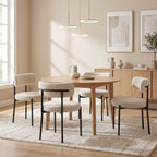Lot de 4 Chaises Salle à Manger Chaises de Cuisine Rembourrées en Tissu Bouclette Dossier Incurvé Pieds en Acier Beige-9